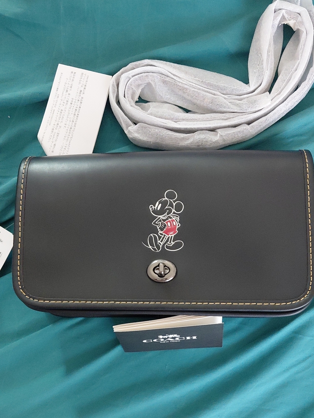 Coach Black Leather Mickey Mouse Crossbody with Turnlock